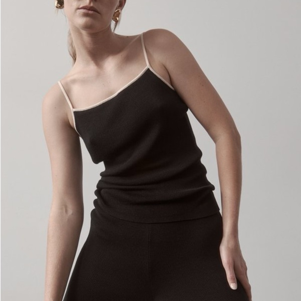 St Agni 90s knit slip cami top black/ecru chic sleek minimalist quiet luxury